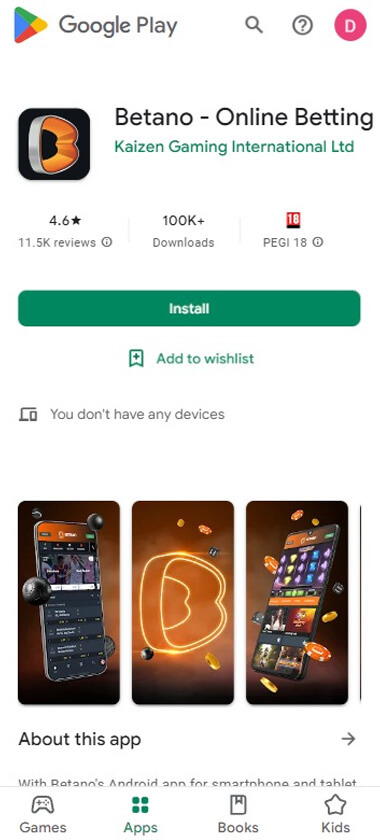 Betano-casino-aplicatie-android-pagina-principala