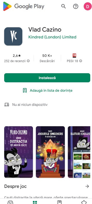 Vlad-Cazino-aplicatie-android-pagina-principala