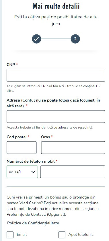 Vlad Cazino Registration Process Image 2